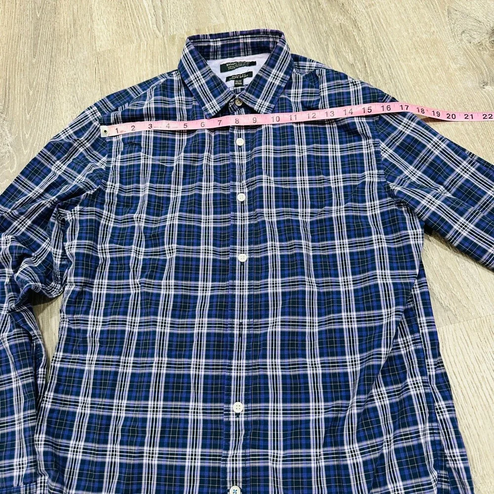 Banana Republic Shirt Men's Medium Blue Purple Grant Fit Plaid Button Down Shirt